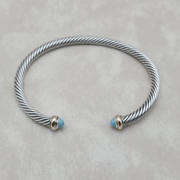 D. Y. Sterling Silver 4mm Cable Bracelet with Turquoise & 18k gold - Picture 1 of 5